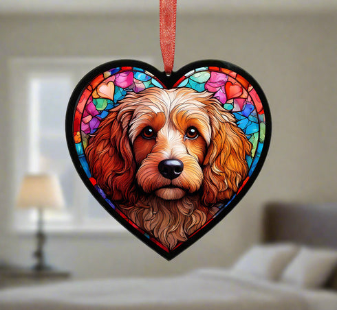 Cockapoo Stained Glass Effect Heart Suncatcher